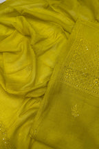 Lucknawi Pure Mul Chanderi 3-Piece Unstitched Kurta Set – Mustard yellow