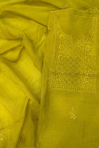Lucknawi Pure Mul Chanderi 3-Piece Unstitched Kurta Set – Mustard yellow