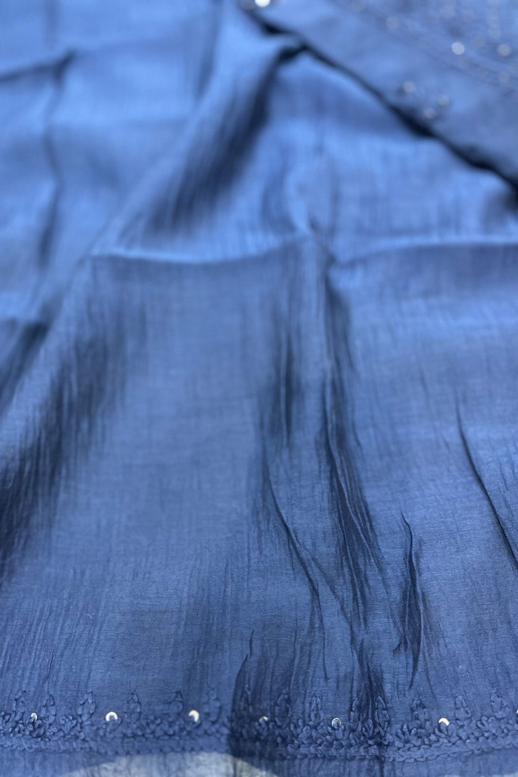 Lucknawi Pure Mul Chanderi 3-Piece Unstitched Kurta Set – Persian Blue