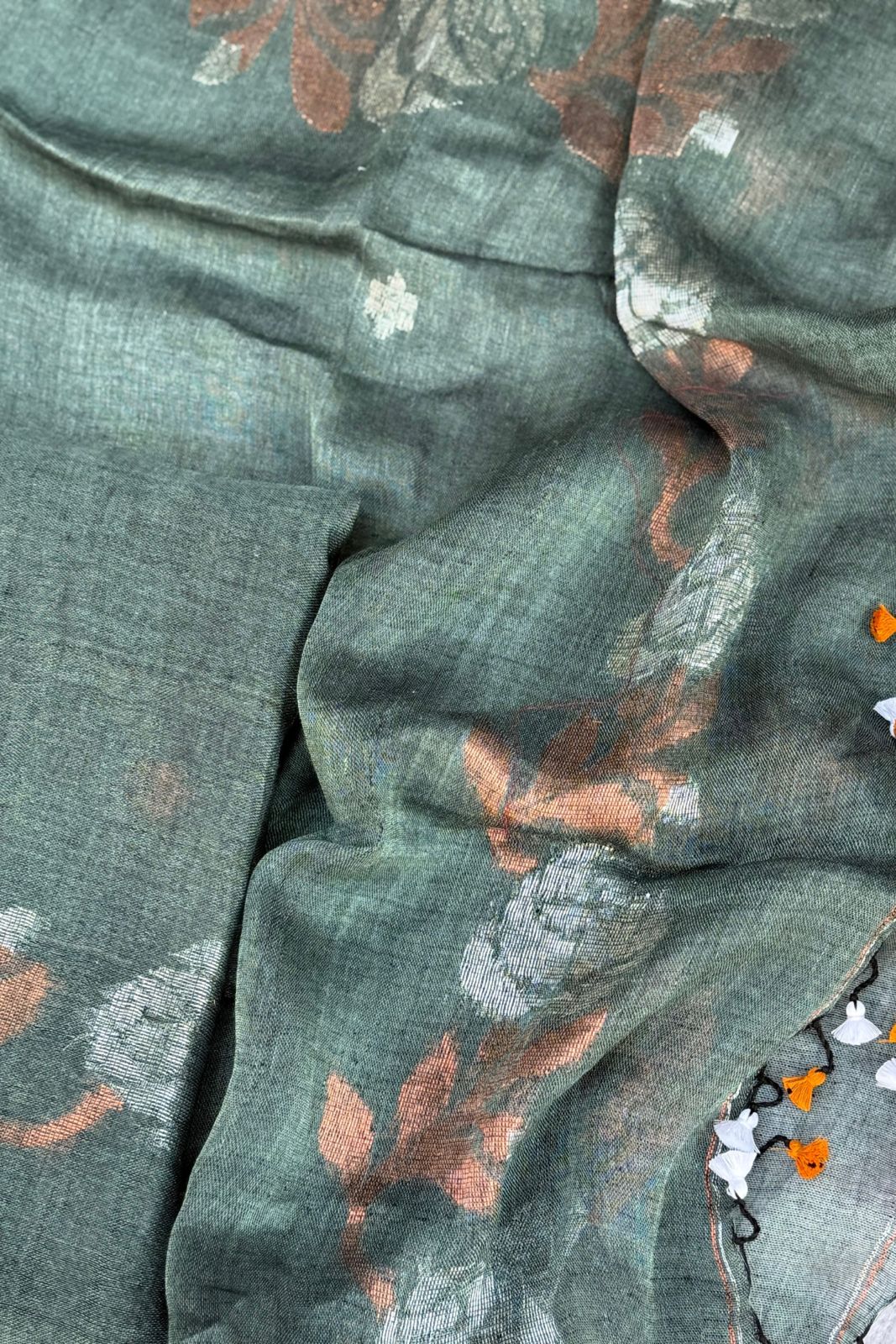 Bright Green Jamdani Linen Dress Suit