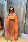 Pastel orange Jamdani Linen Dress