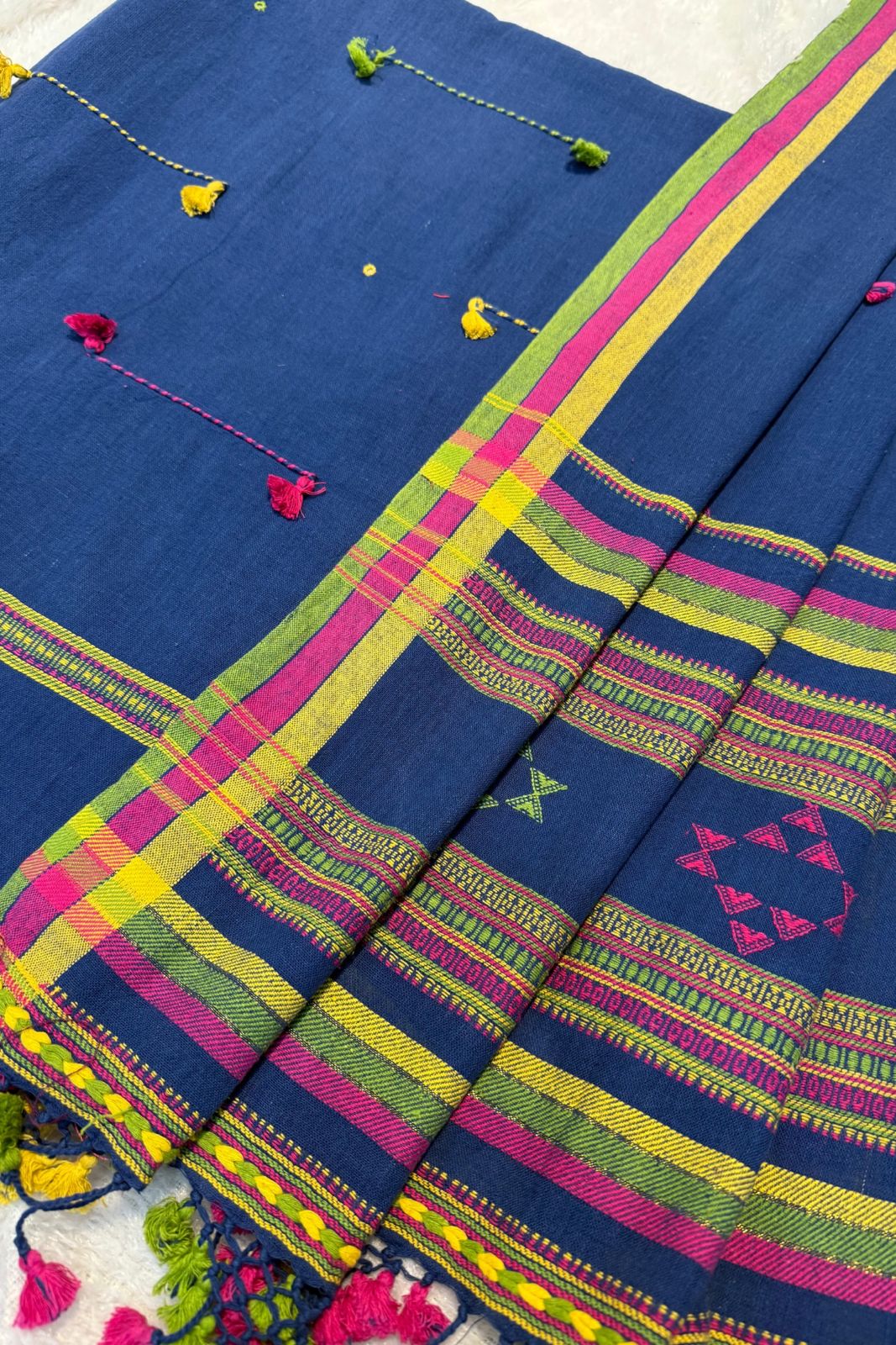 Blue-Striped Dupatta Bhujodi Kala Handwoven Cotton Set