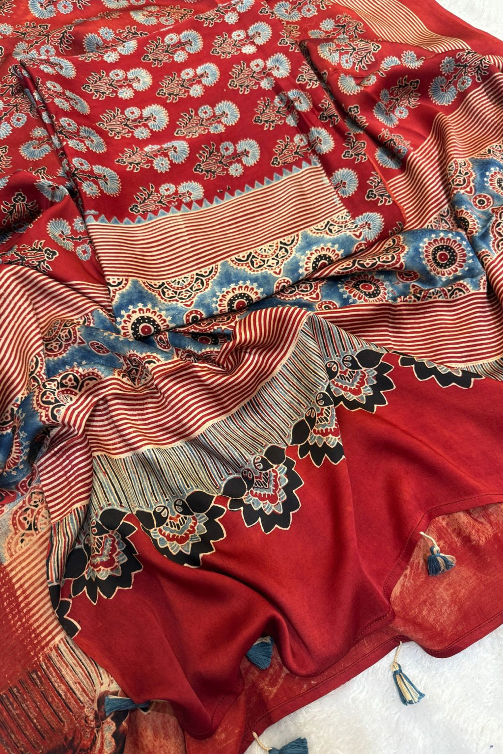 Pure Modal Satin 2-Piece Suit Set in Natural Ajrak Dye - Red