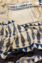 Pure Modal Satin 2-Piece Suit Set in Natural Ajrak Dye - white polka