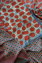Pure Modal Satin 2-Piece Suit Set in Natural Ajrak Dye - Blue & Red print