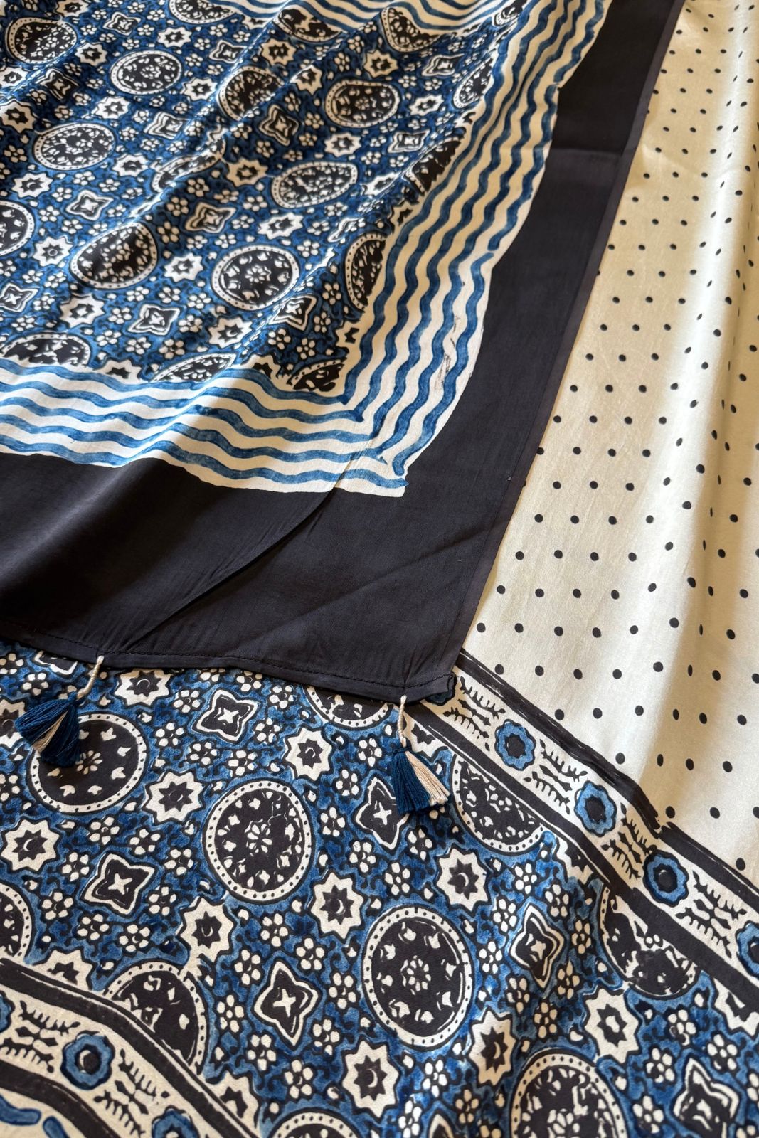 Pure Modal Satin 2-Piece Suit Set in Natural Ajrak Dye - white