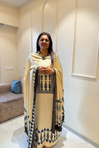 Pure Modal Satin 2-Piece Suit Set in Natural Ajrak Dye - white polka