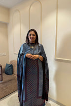 Pure Modal Satin 2-Piece Suit Set in Natural Ajrak Dye - Blue & Red