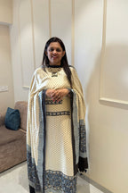 Pure Modal Satin 2-Piece Suit Set in Natural Ajrak Dye - white