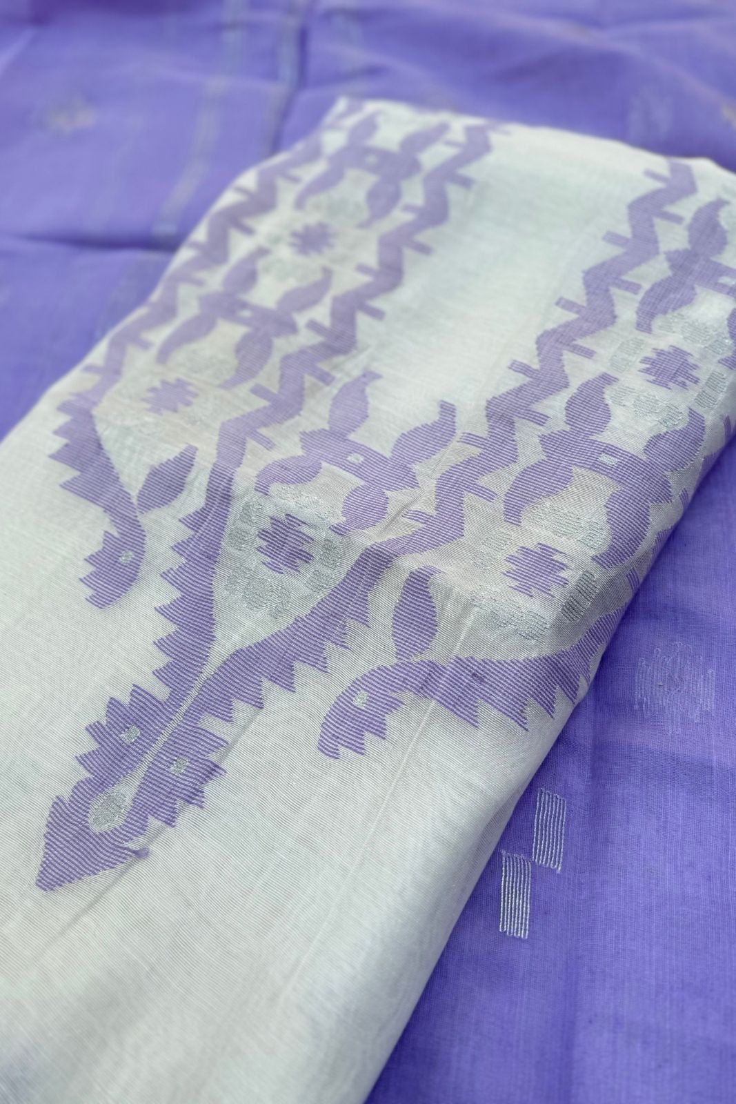 Light purple and white Jamdani Linen Dress Suit