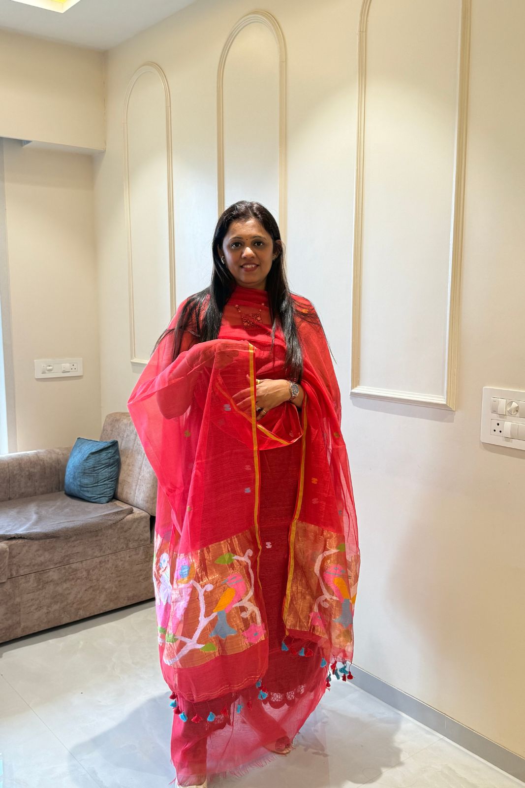 Paithani Jamdani Dress Suit - Red