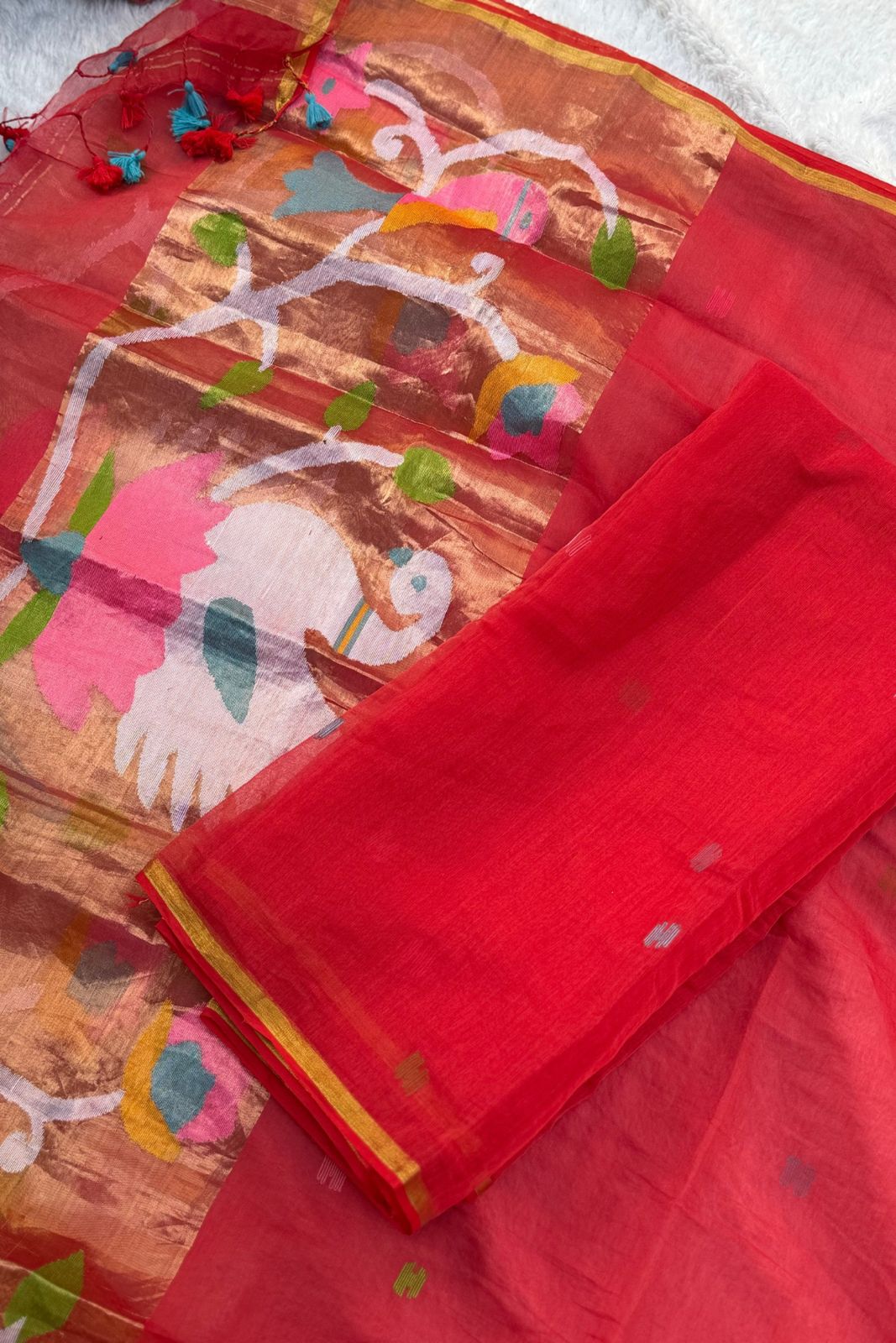 Paithani Jamdani Dress Suit - Red