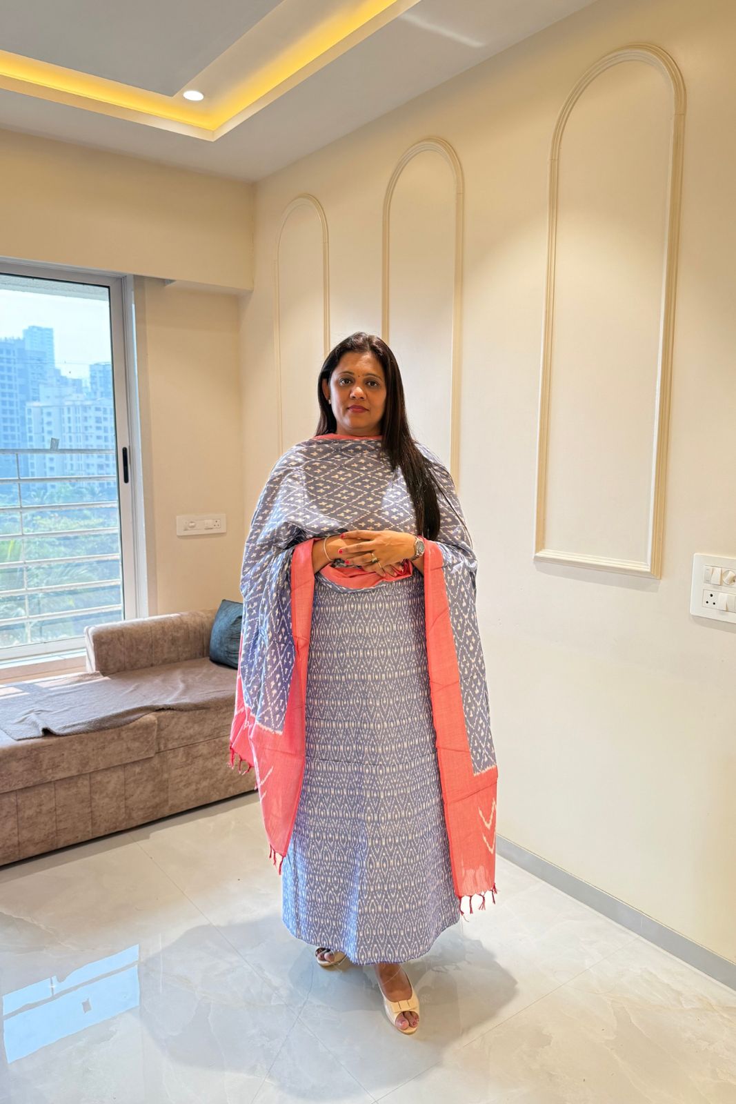 Handcrafted Ikkat Elegance – Light blue and light pink