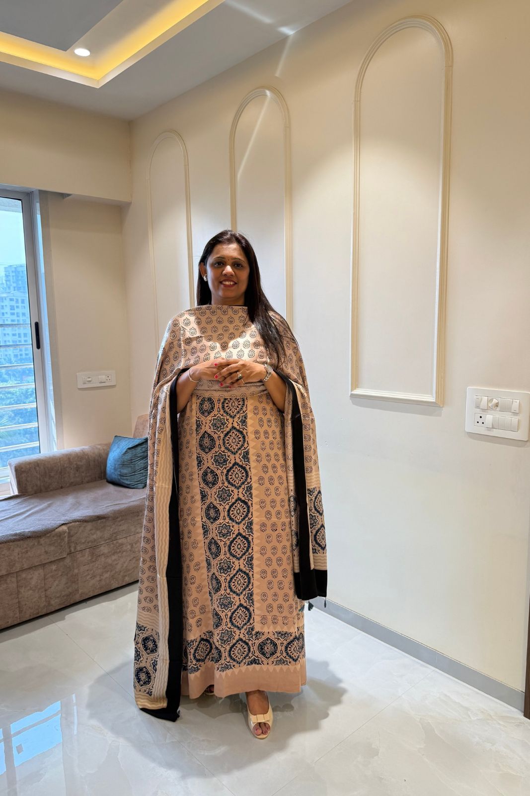 Pure Modal Satin 2-Piece Suit Set in Natural Ajrak Dye