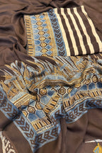 Pure Modal Satin 2-Piece Suit Set in Natural Ajrak Dye - Black stripes