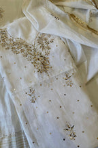 Pure Mul Chanderi Mukesh Kamdani Lucknowi Work 2-Piece Dress Suit – Off White