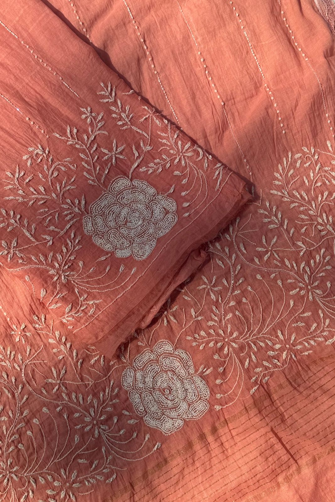 Pure Mul Chanderi Lucknowi 2-Piece Suit Set – Peach