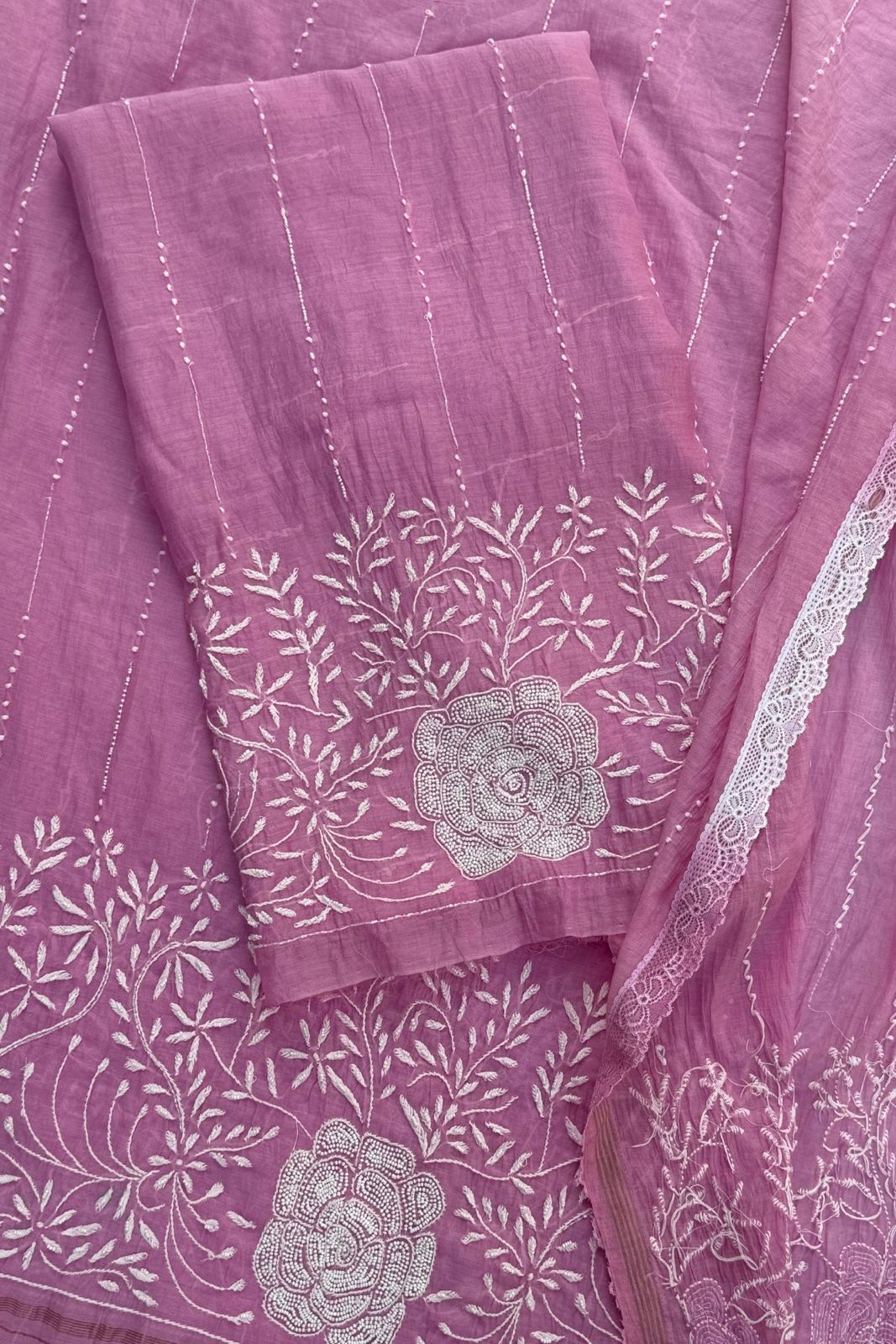 Pure Mul Chanderi Lucknowi 2-Piece Suit Set – Pink