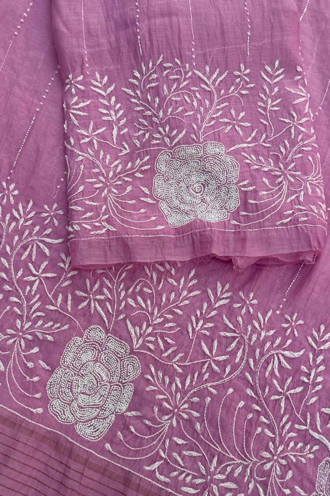 Pure Mul Chanderi Lucknowi 2-Piece Suit Set – Pink