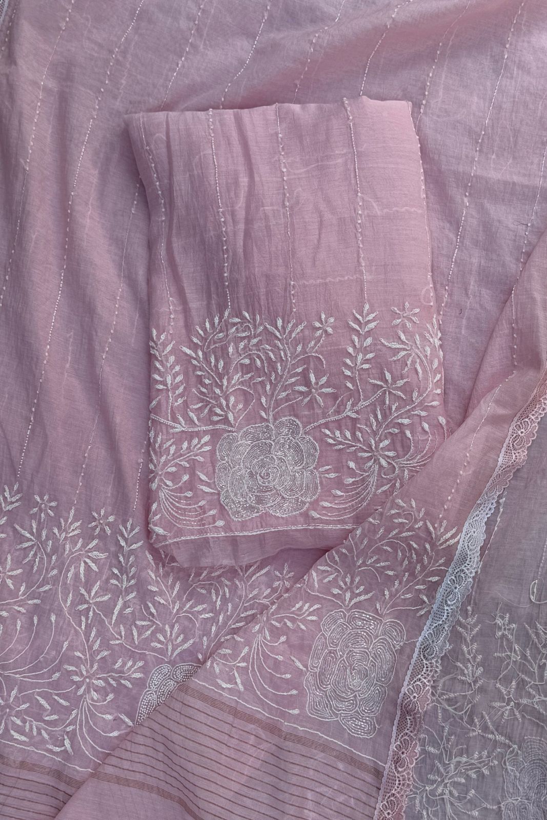 Pure Mul Chanderi Lucknowi 2-Piece Suit Set – Baby Pink