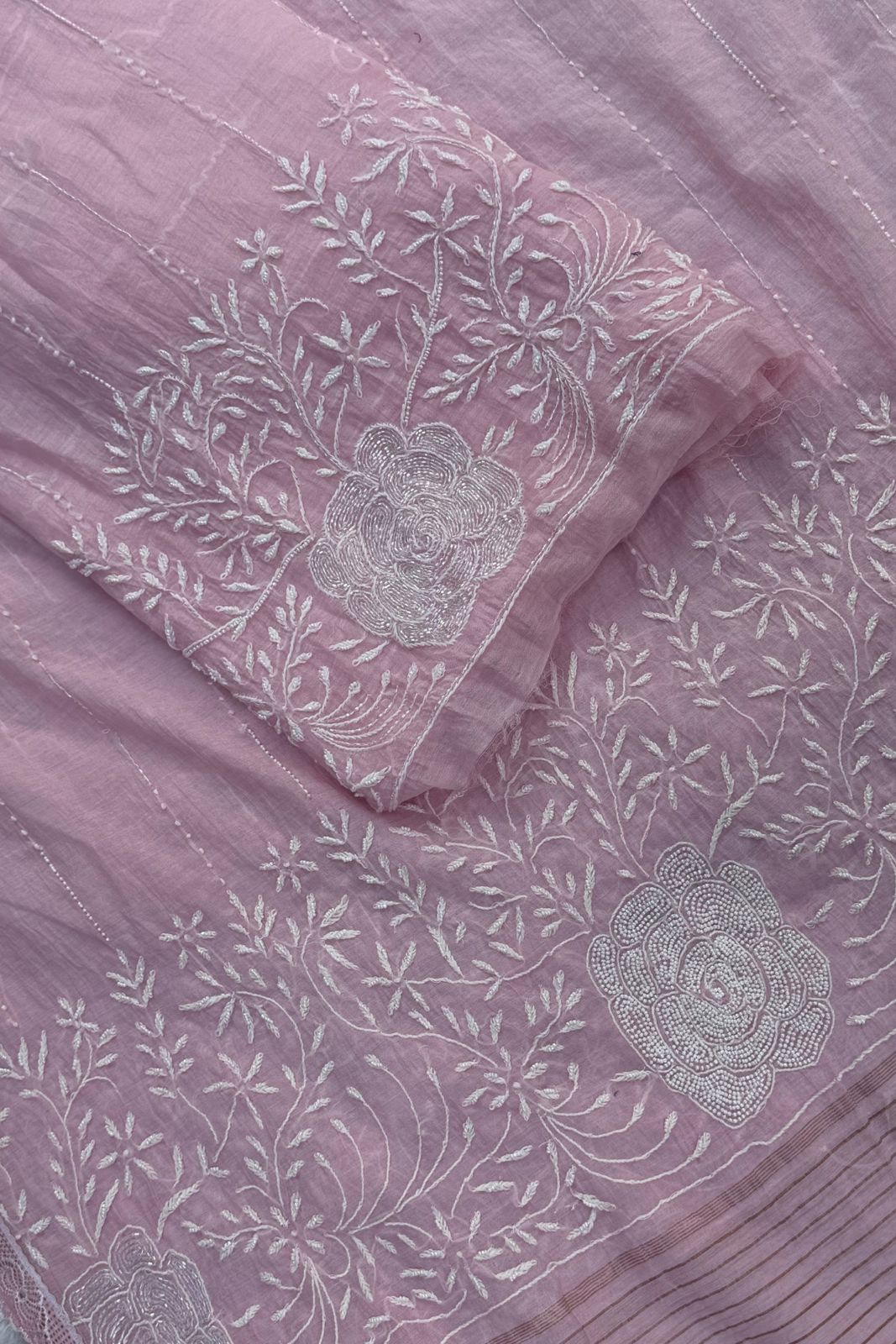 Pure Mul Chanderi Lucknowi 2-Piece Suit Set – Baby Pink