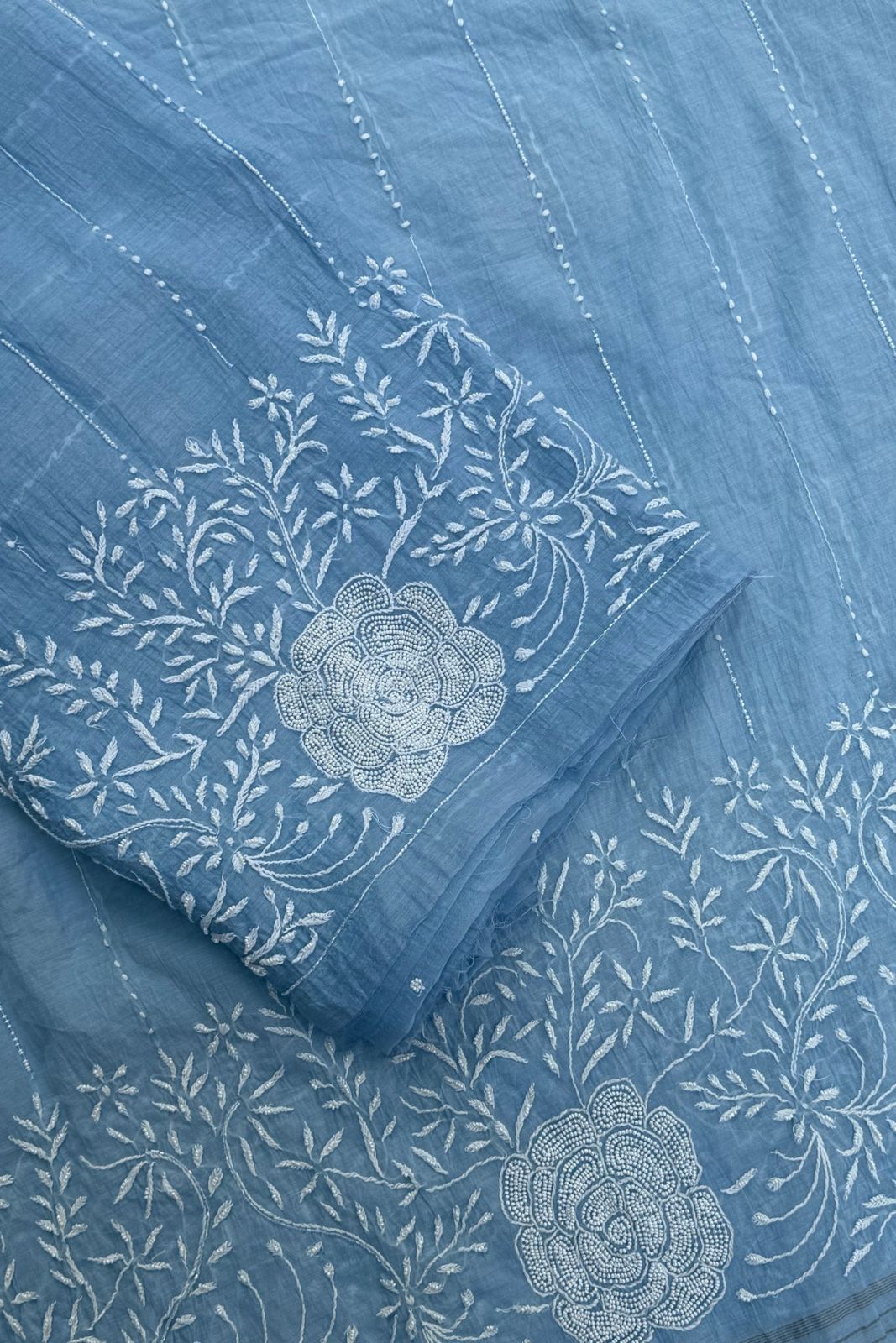 Pure Mul Chanderi Lucknowi 2-Piece Suit Set – Sky Blue