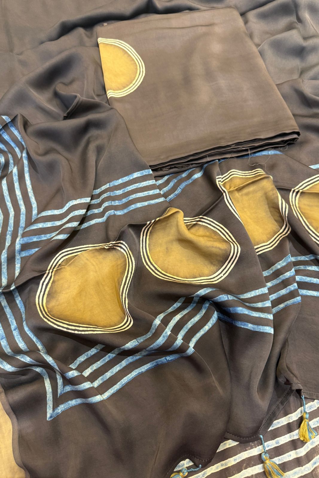 Pure Modal Satin 2-Piece Suit Set in Natural Ajrak Dye - Polka print