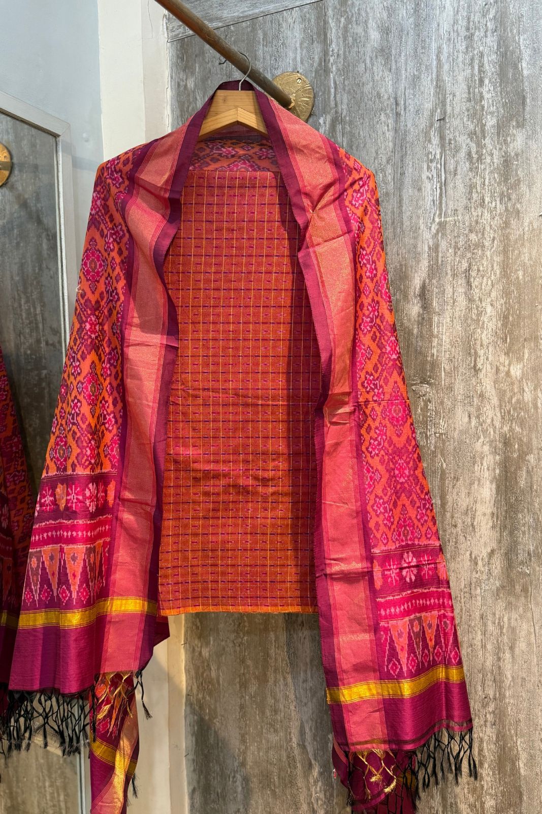 Sicco Ikkat Patola Premium 2-Piece Suit Set – Orange