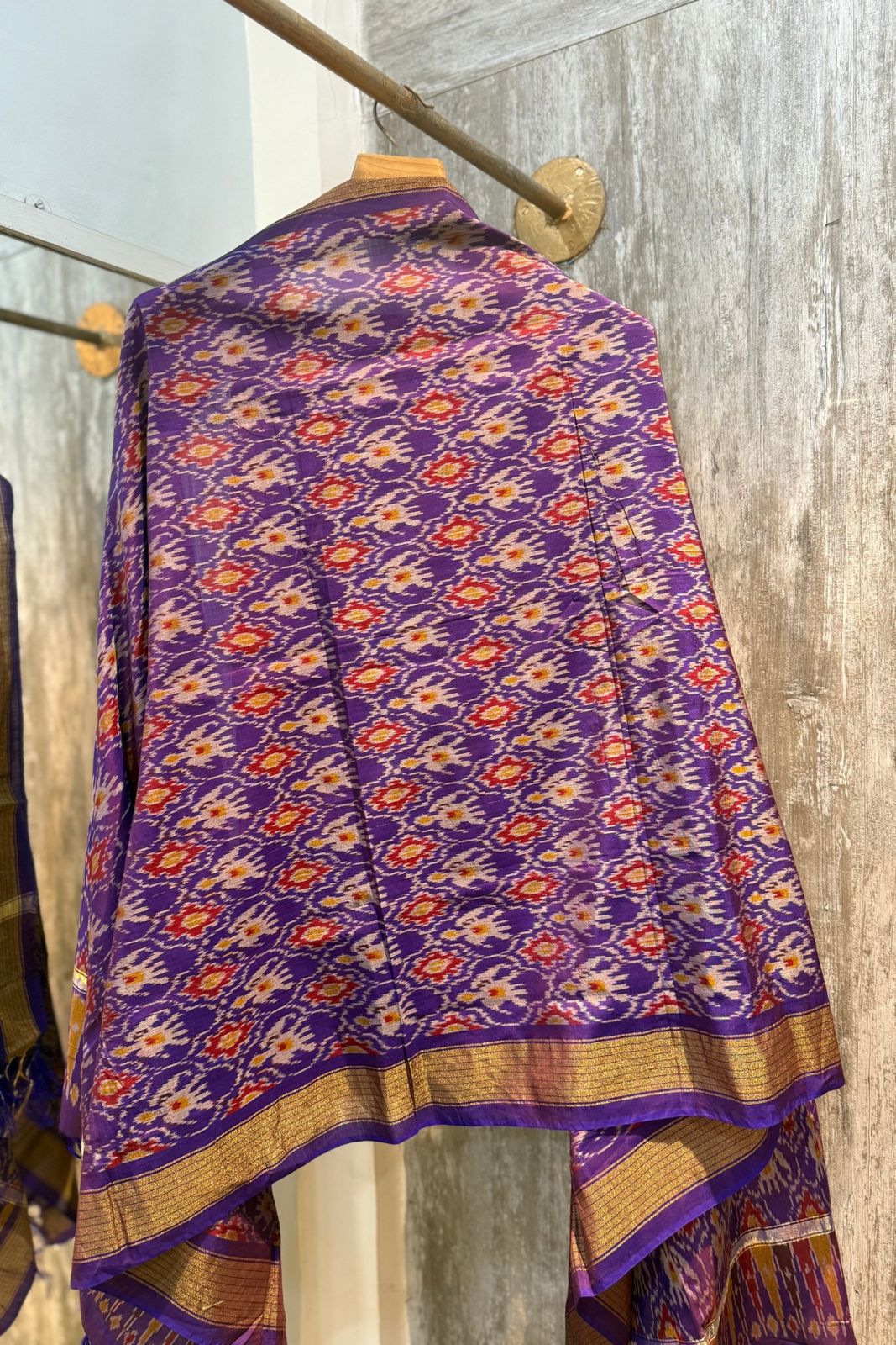 Sicco Ikkat Patola Premium 2-Piece Suit Set – Reddish Orange & Purple