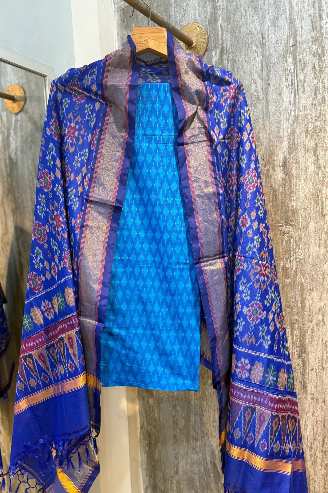 Sicco Ikkat Patola Premium 2-Piece Suit Set – Light Blue & Royal Blue