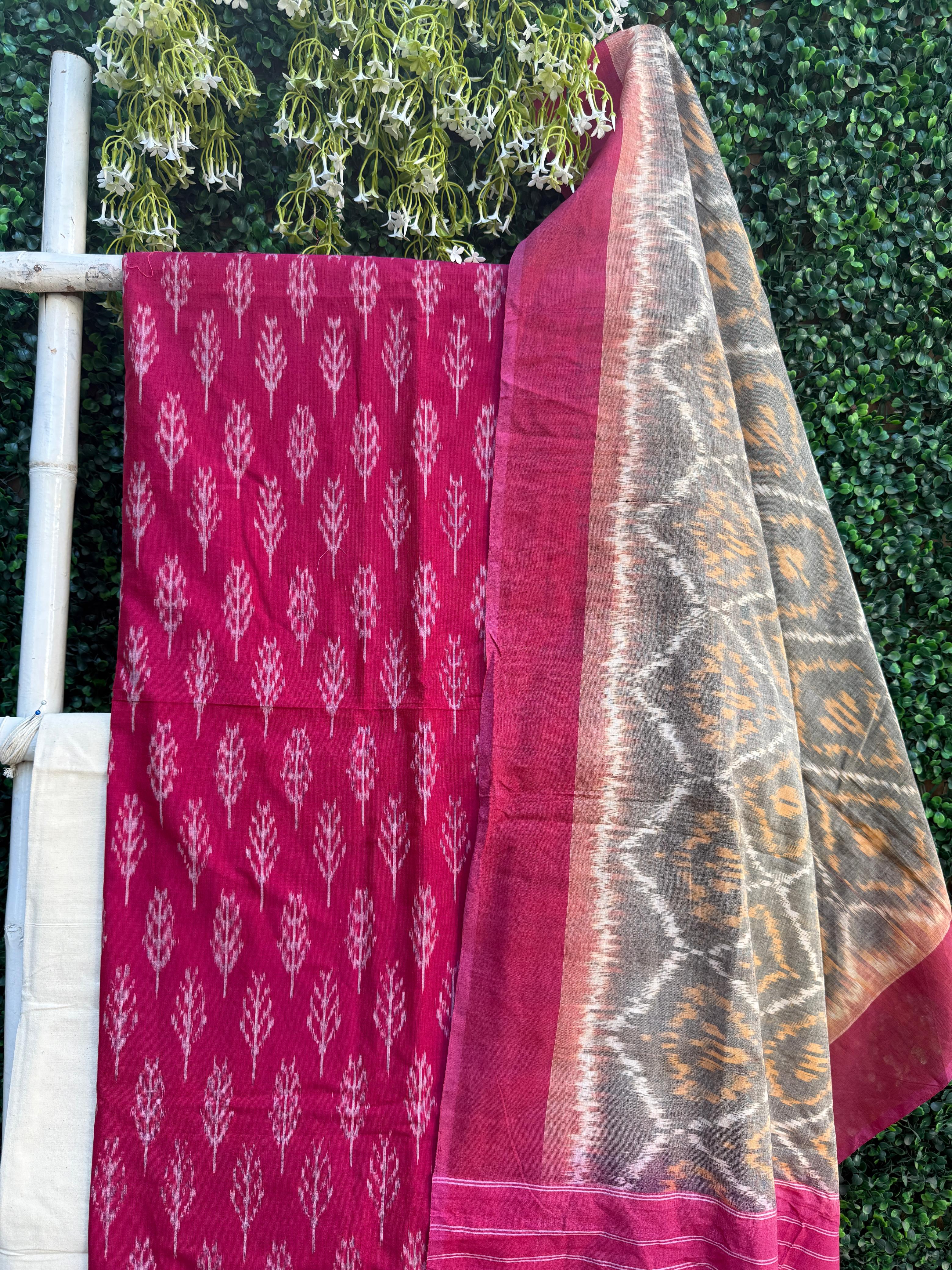 Handcrafted Ikkat Elegance – Pink & Grey