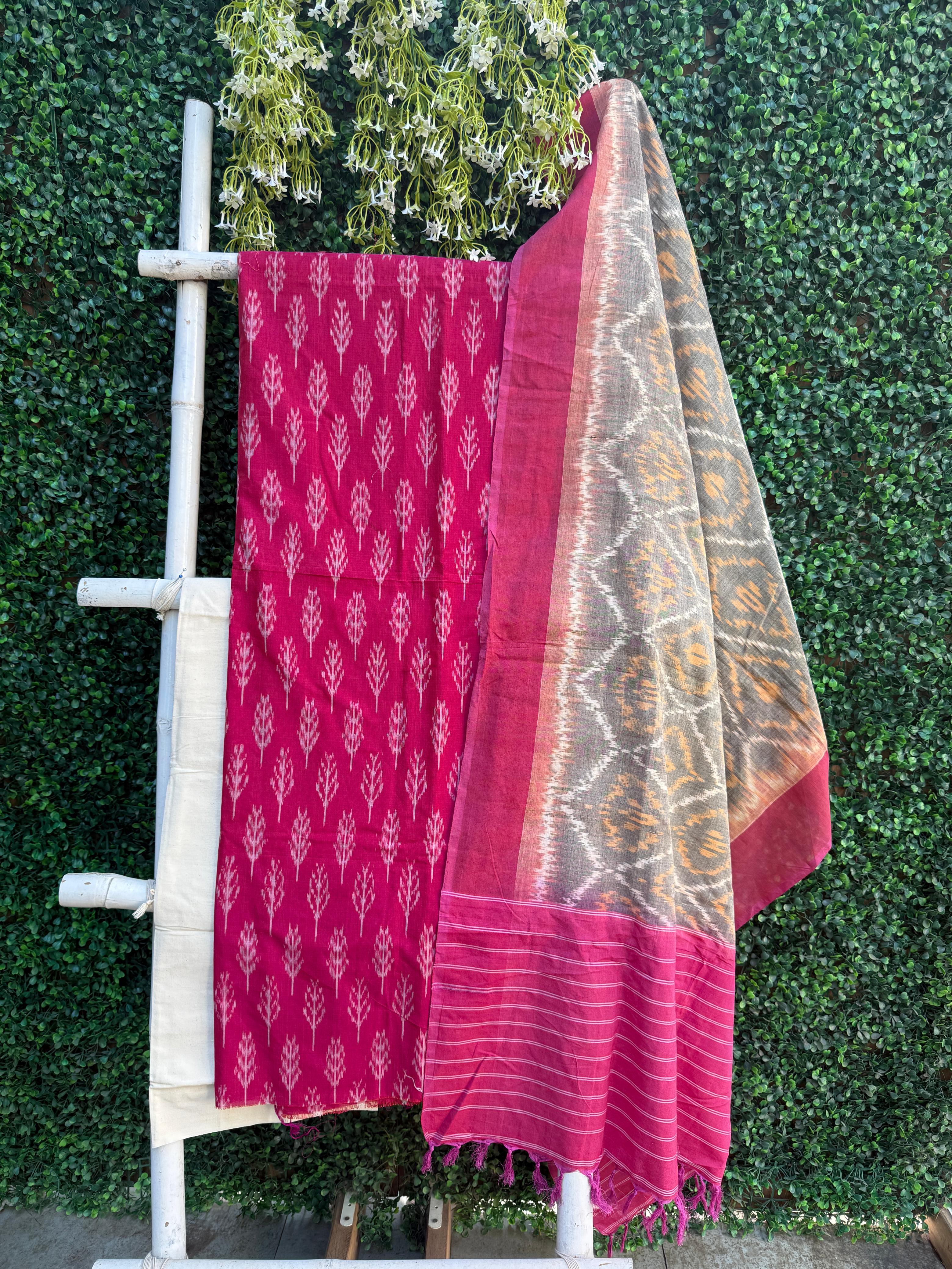 Handcrafted Ikkat Elegance – Pink & Grey