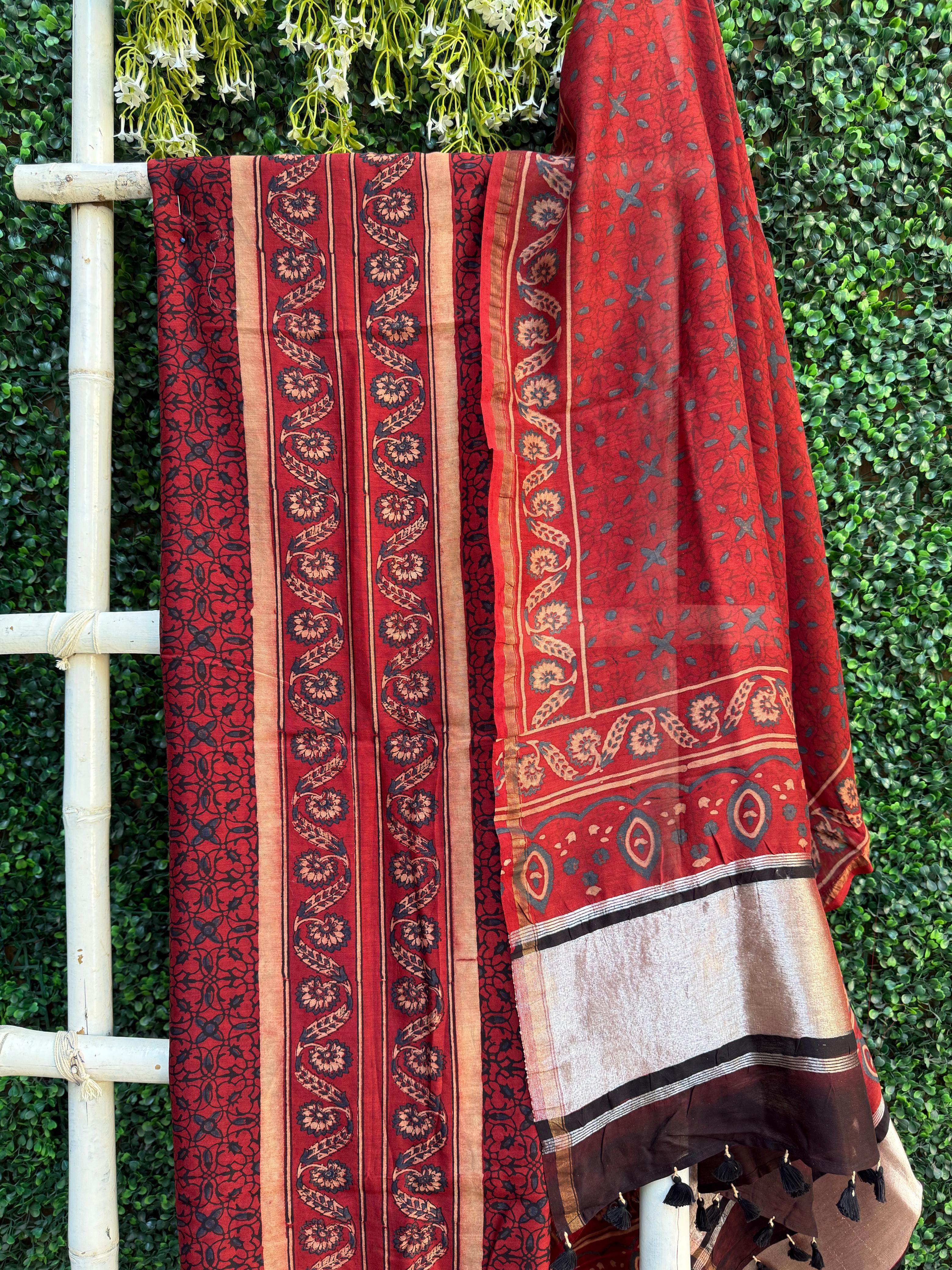 Maroon Ajrakh Chanderi Silk Dress Suit