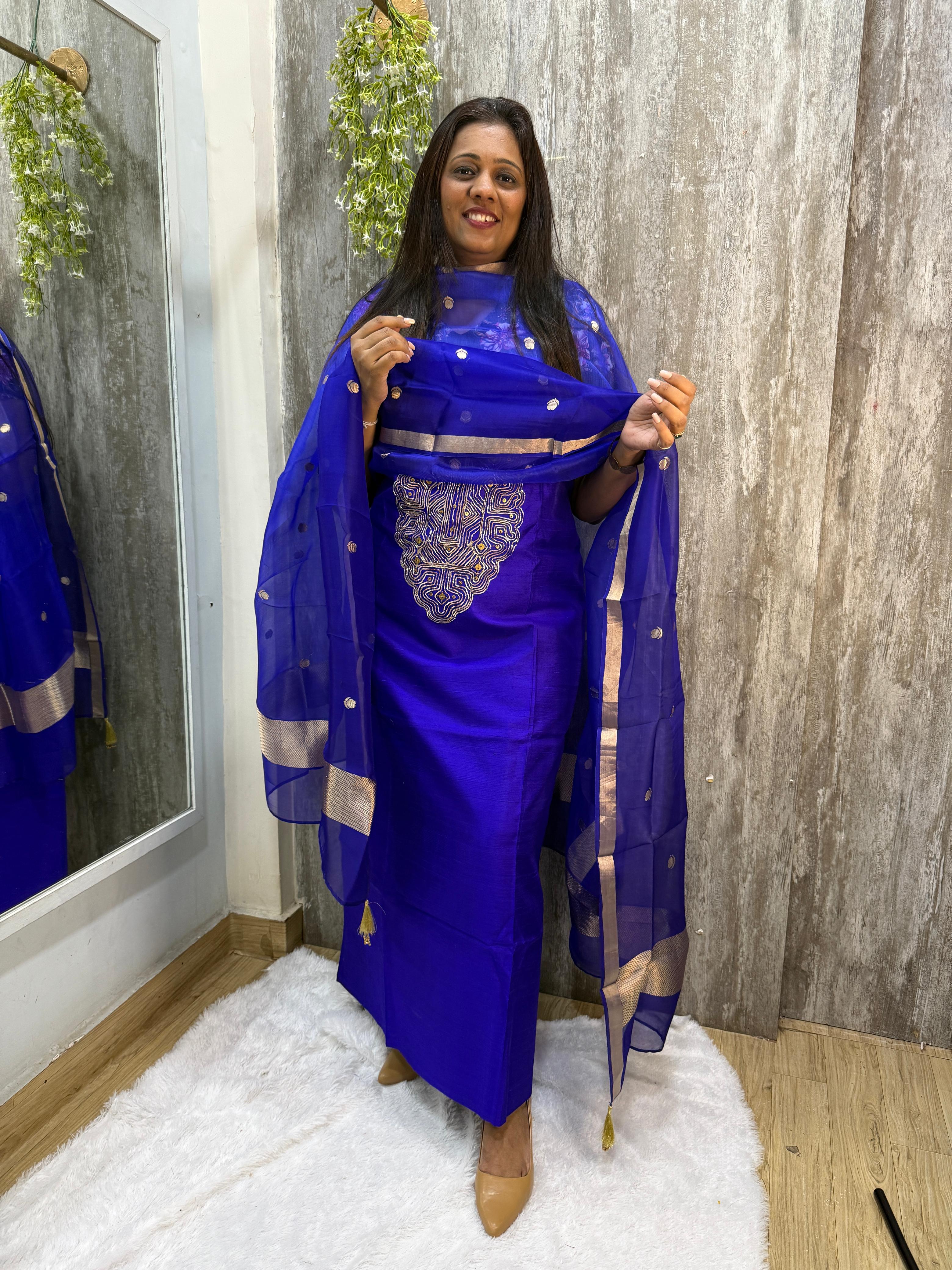 Pure Raw Silk Purple Banarasi Suit Set