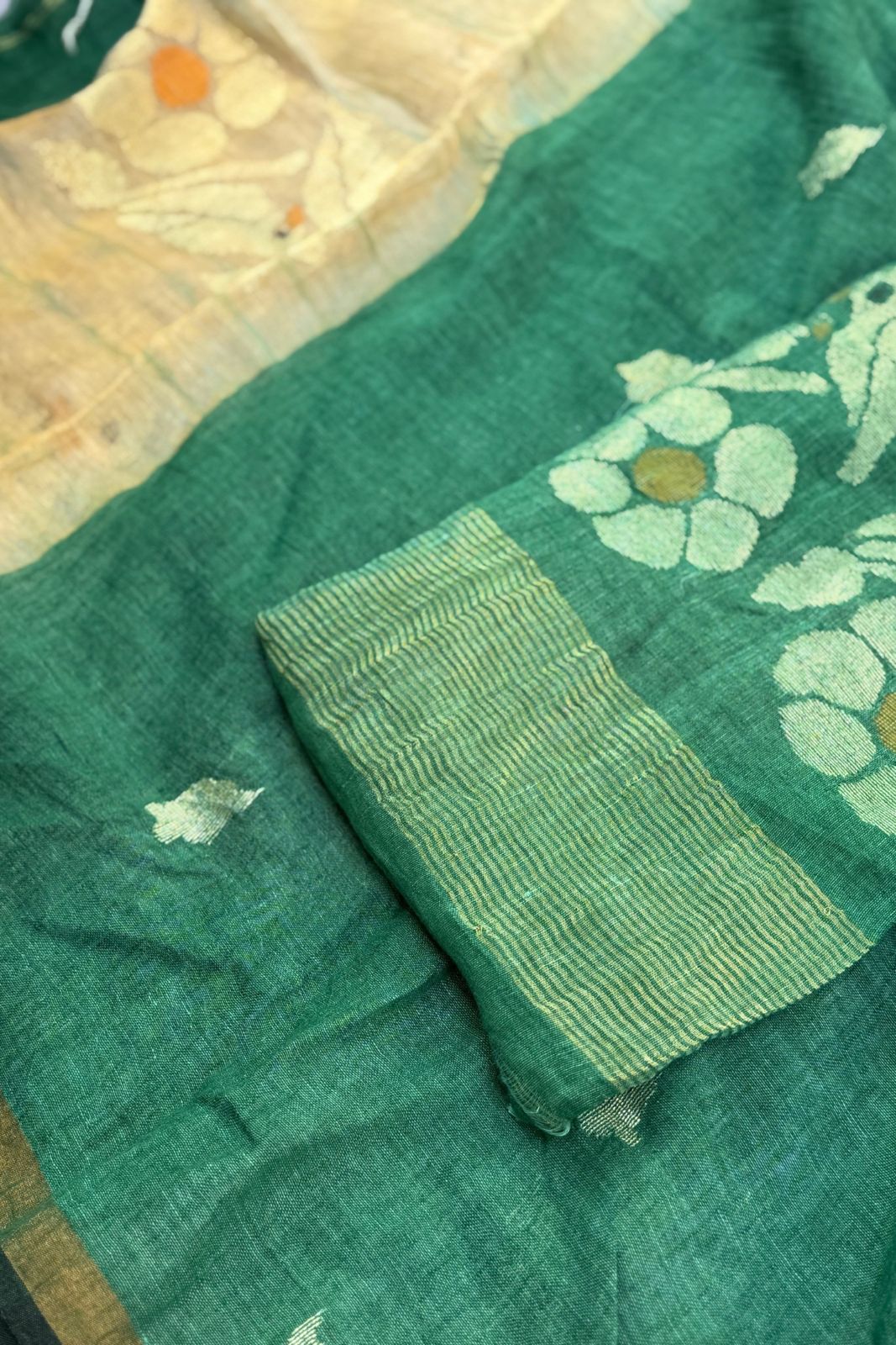 Bright Green Jamdani Linen Dress Suit