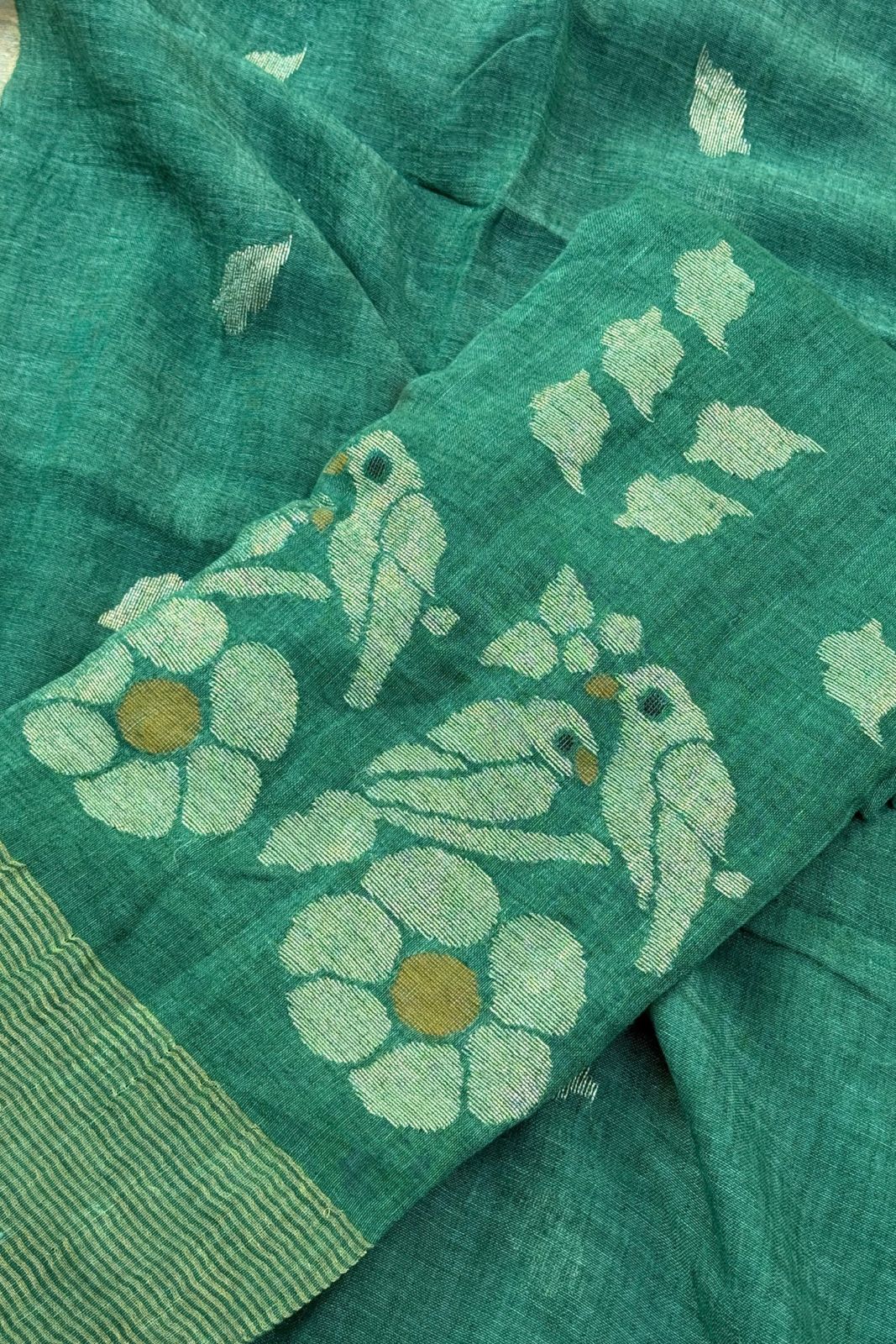 Bright Green Jamdani Linen Dress Suit