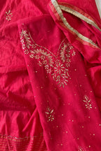 Pure Mul-Chanderi Mukesh Kamdani Lucknowi Work 2-Piece Dress Suit – Red
