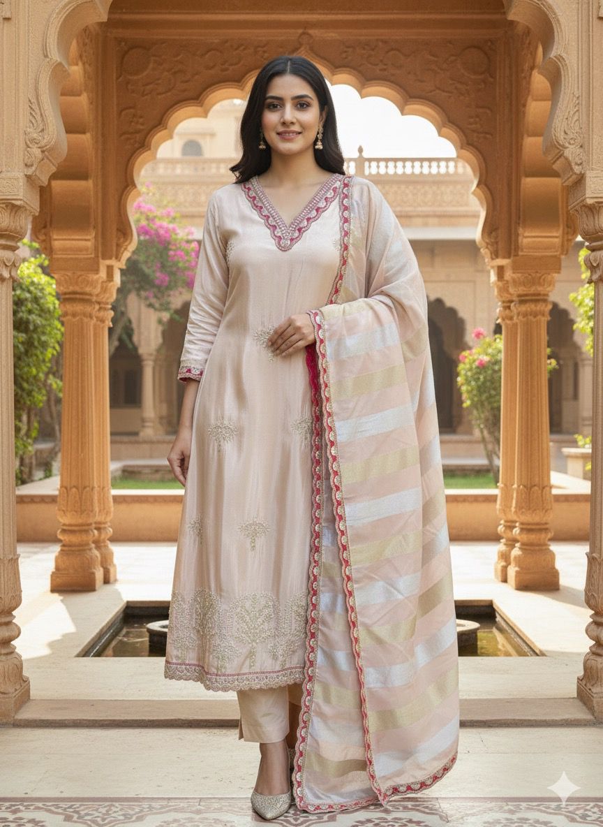 Light Pink Shimmer 3-Pc Kurta Set