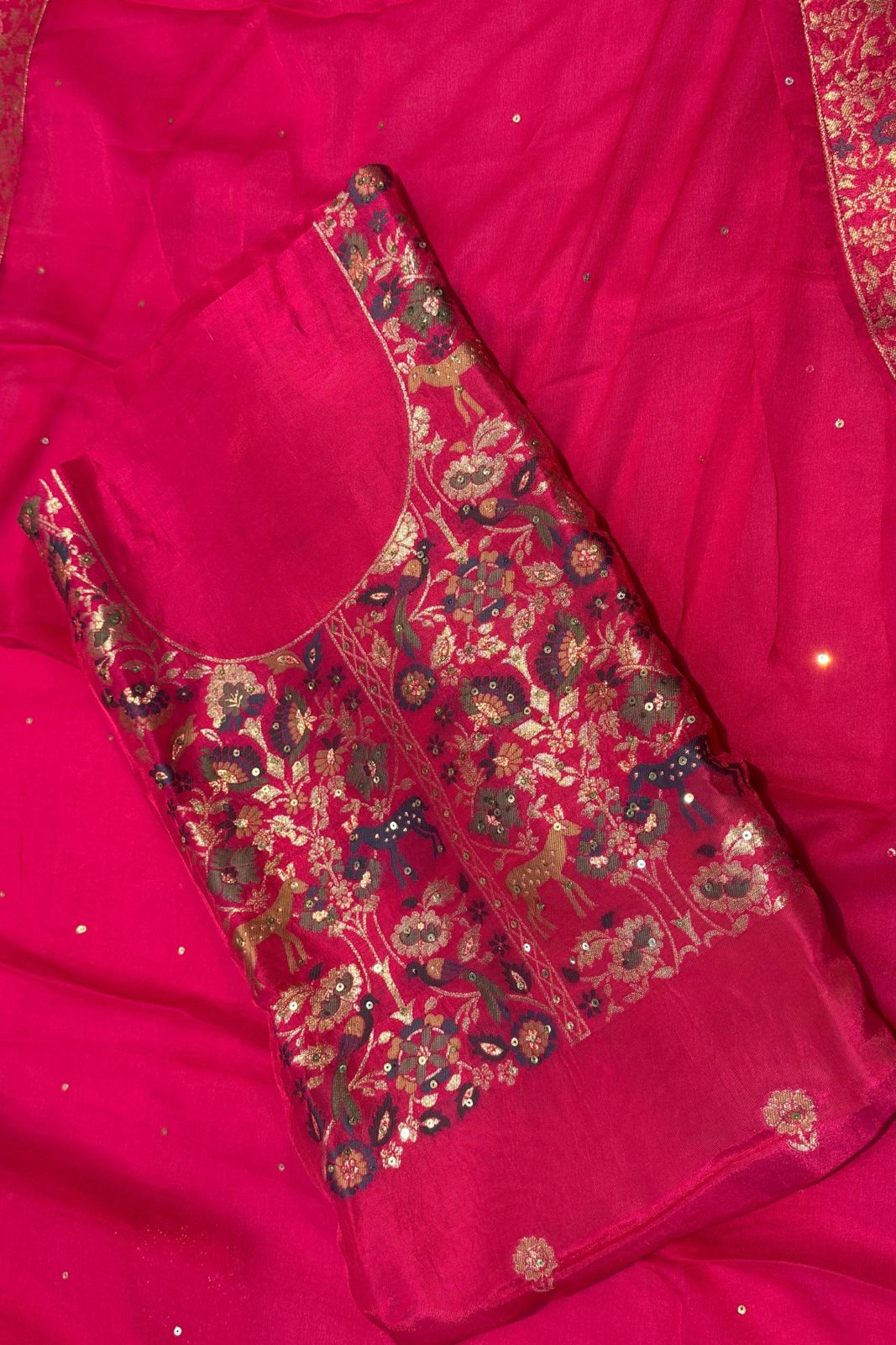 Ranipink Chanderi Silk Festive 3 Pc Unstitched Dress Suit (Copy)