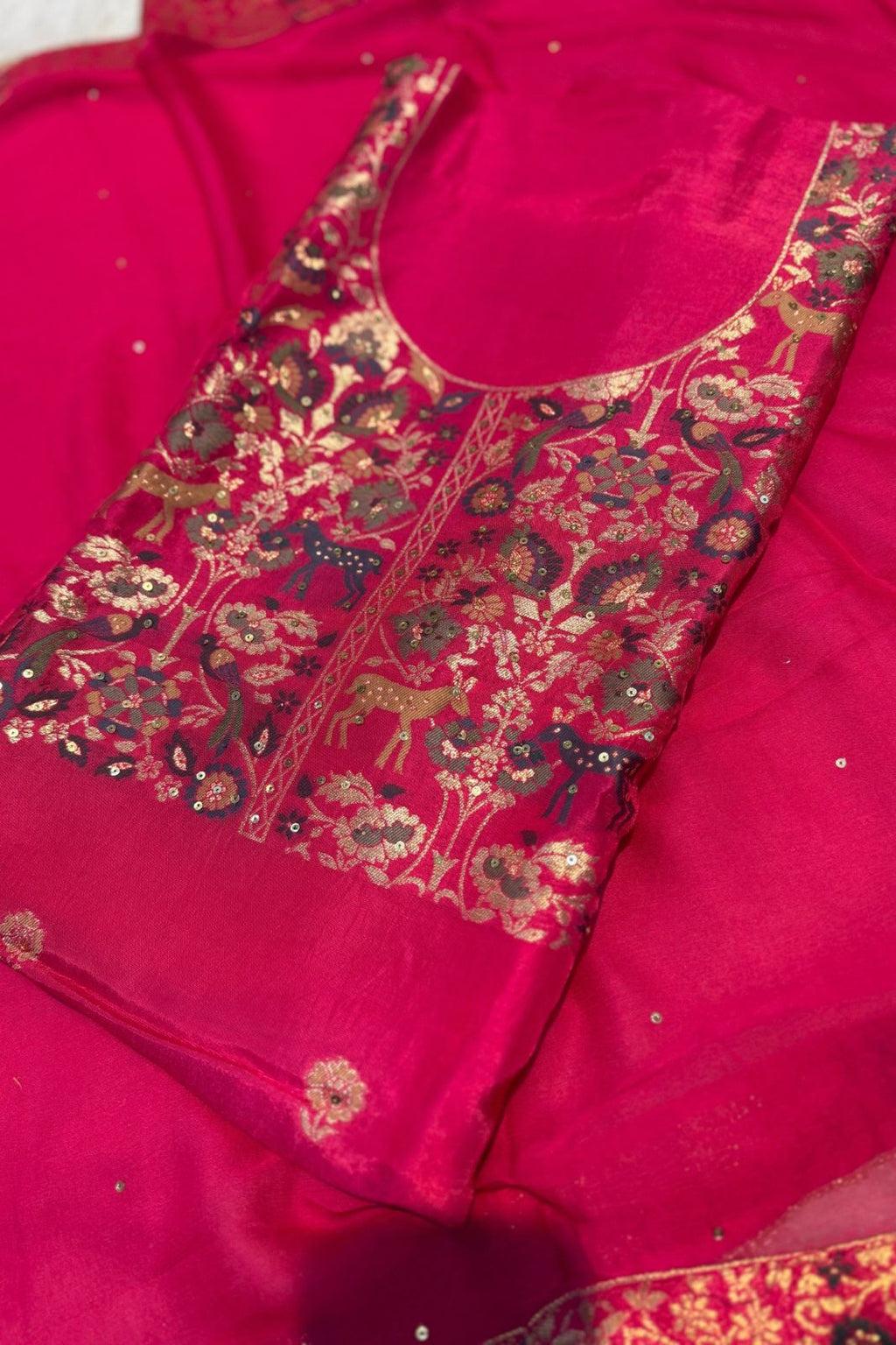 Ranipink Chanderi Silk Festive 3 Pc Unstitched Dress Suit