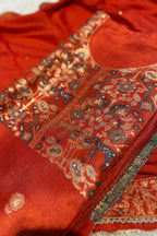 Orange Chanderi Silk Festive 3 Pc Unstitched Dress Suit