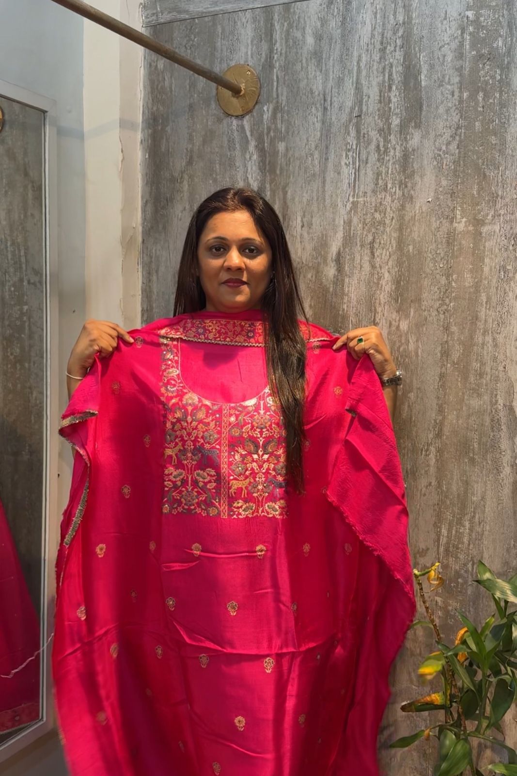 Ranipink Chanderi Silk Festive 3 Pc Unstitched Dress Suit (Copy)