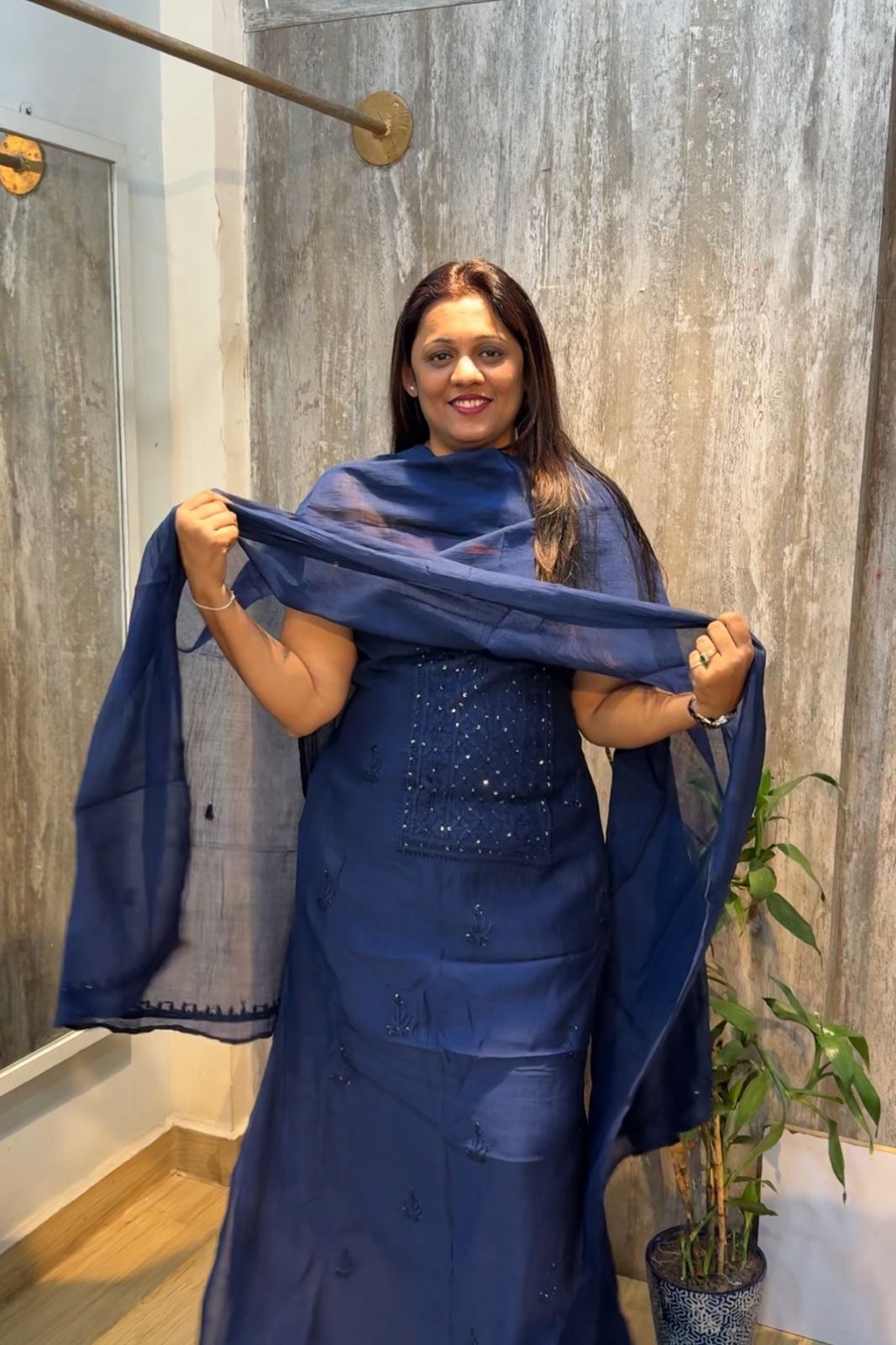 Lucknawi Pure Mul Chanderi 3-Piece Unstitched Kurta Set – Persian Blue