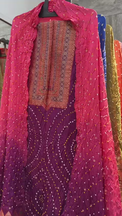 Royal Wine Meenakari Banarasi Bandhej Set