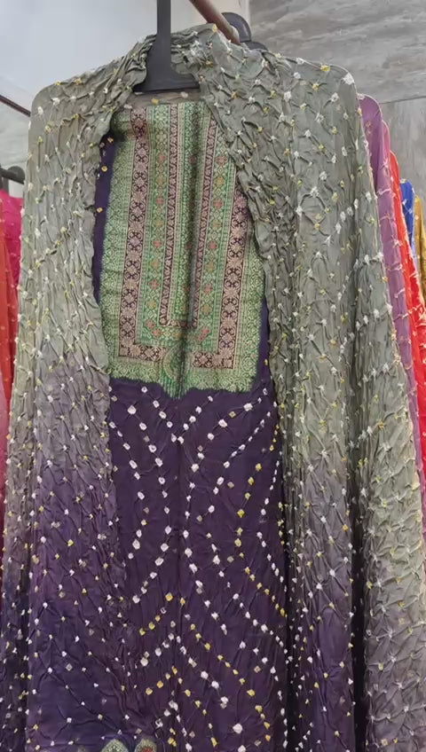 Purple Grey Banarasi Bandhej Elegance