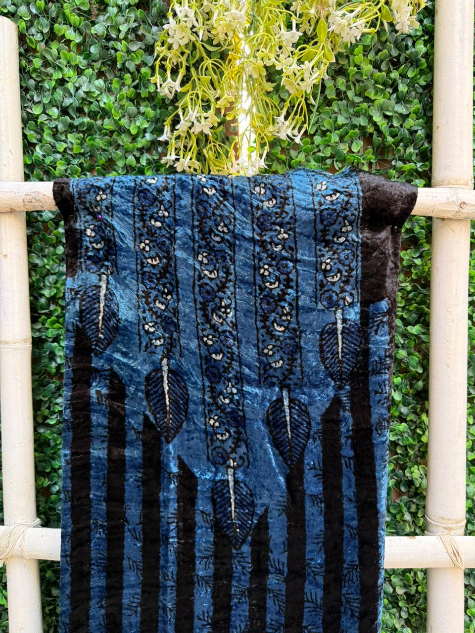 Royal Blue Pure Soft Velvet Ajrakh Neck-Design Kurta Material – 2.5 Meter