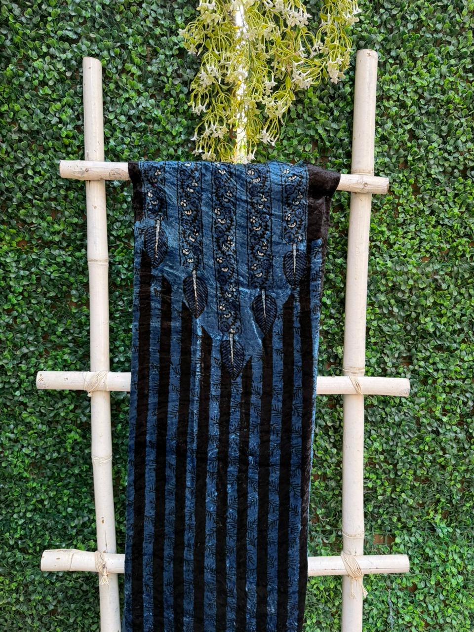 Royal Blue Pure Soft Velvet Ajrakh Neck-Design Kurta Material – 2.5 Meter